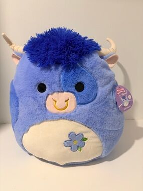 Fuzz-a-mallows Squishmallows 16" Bermayeh the Blue Bull with Flower Embroidery